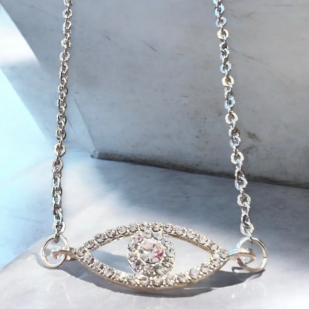 Sparkling Evil Eye Necklace 17.5” Protects you or loved ones from harm